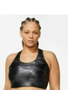 3X PLUS SIZE WOMEN'S NIKE SWOOSH BRA TOP / CAMO BLACK GREY